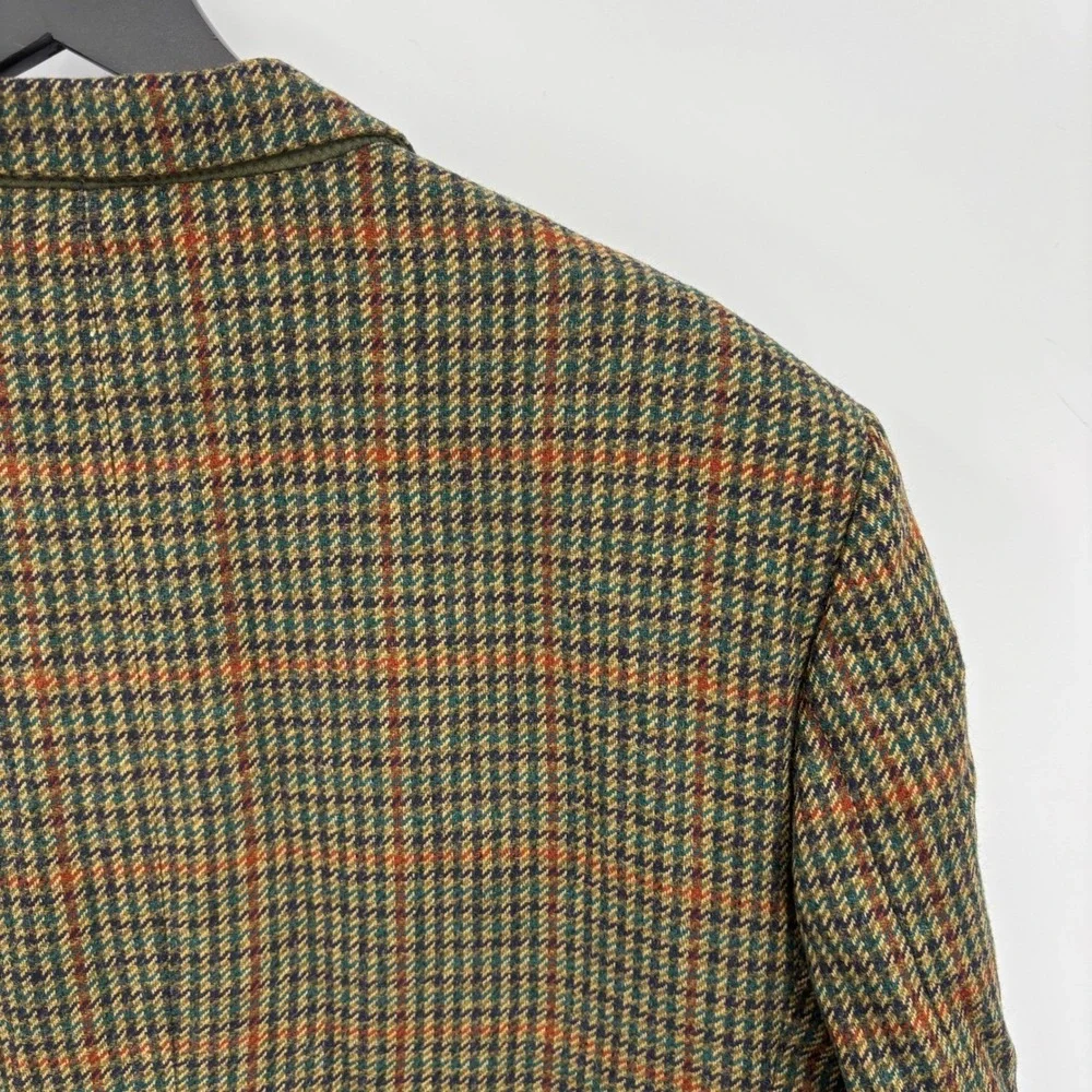 Emilio Tucci Blazer Mens 60R Green Brown Wool Houndstooth Arthur Bell Sport Coat